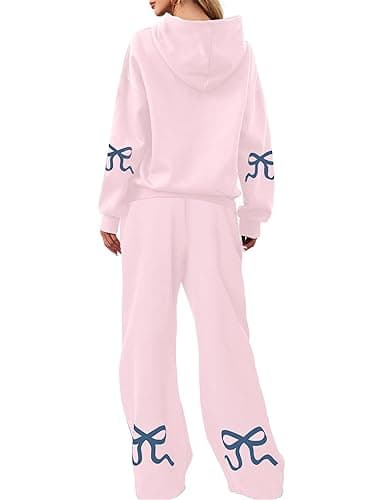 OLAPTA Women 2 Piece Outfits Bow Print Long Sleeve Hoodies Sets Graphic Sweatshirts Baggy Wide Leg Sweatpants Fall Sweatsuits