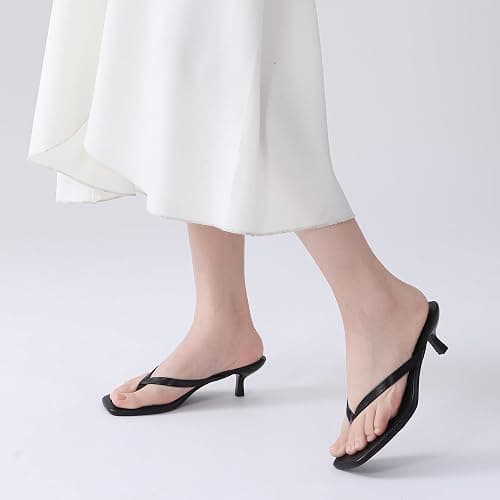 Gorfen Women's Kitten Heel Sandals Square Toe Slip on Flip Flop Heels 2 Inch Thong Sandals Party Dress Heeled Sandals thumbnail 2