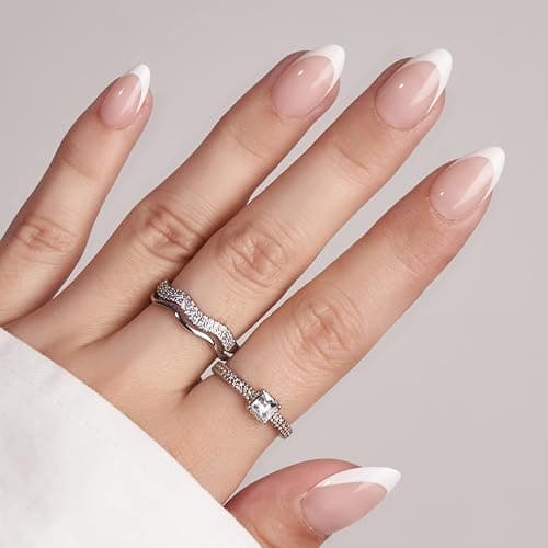Press On Nails Short - BTArtbox French Tip Press On Nails, Almond Fake Nails White with Nail Glue, Fit Perfectly & Natural Reusable Stick On Nails in 16 Sizes - 32 Glue On Nails Kit, White French thumbnail 2