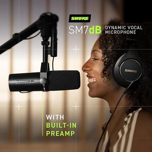 Shure SM7dB Dynamic Vocal Microphone with Built-in Preamp – Studio Mic for Streaming, Podcasting, and Recording – Smooth Sound, Wide Frequency Range, Rugged Build, Windscreen Included, Black thumbnail 6