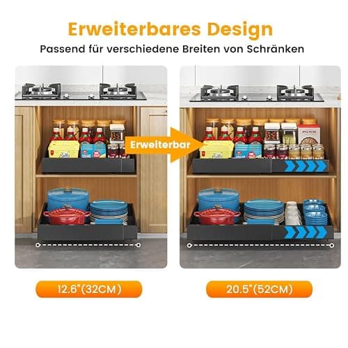 KASTEWILL Teleskopschublade, Ausziehbare Schublade Küche, Küchenschrank Organizer, Schwarz, 31-52 cm B x 43 cm T x 7.5 cm H thumbnail 3