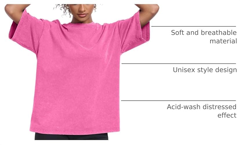Womens Vintage Oversized T Shirts Acid Washed Baggy Cotton Tee Workout Gym Shirts Boyfriend Short Sleeve Tops thumbnail 4