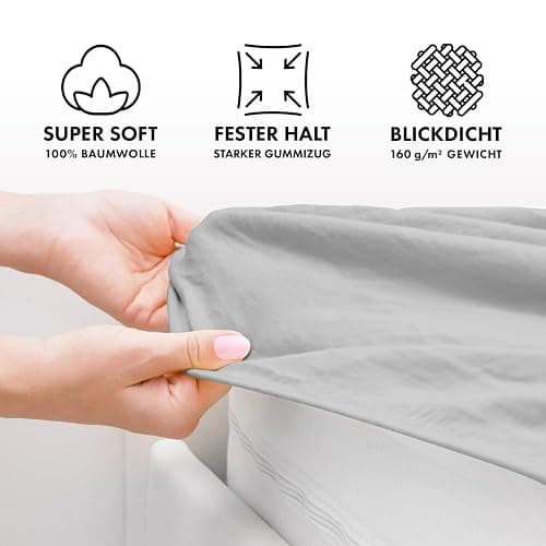 Jacobson Jersey Spannbettlaken Spannbetttuch Baumwolle Bettlaken (140x200-160x200 cm, Grau) thumbnail 4