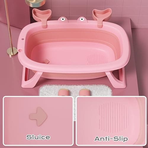 Dog Bath Tub with Dog Toys Pet Bathtub, Portable Puppy Bathtub for Easy Baths and Easy Storage, Dog Bath Tubs for Small Medium Pets-Foldable Pet Shower Tub with Drainage Hole, 26.5 x 17.2 x 7.8In,Pink thumbnail 5