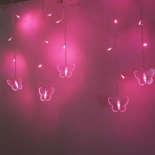 Butterfly Curtain Fairy Lights, 120LED Pink Twinkle String Lights with Romote, 8 Modes USB Powered Christmas Lights for Wedding, Bedroom, Party Decoration thumbnail 7