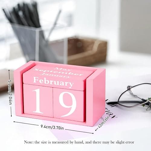 Notakia Pink Decor Wooden Desk Blocks Calendar Perpetual Block Cute Office Pink Desk Accessories Preppy Room Decor for Women thumbnail 3