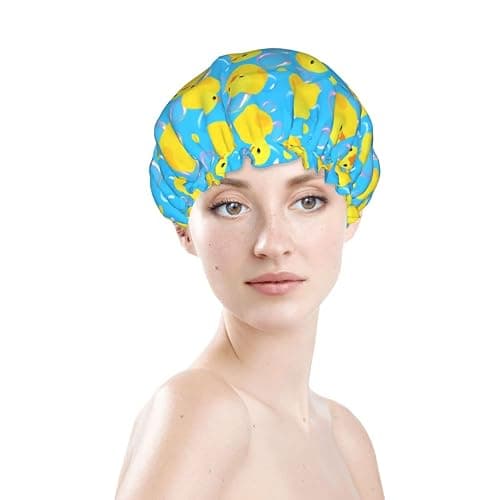 Yellow Rubber Ducks Shower Cap For Women Adjustable Double Waterproof Layers Bathing Shower Hat Hair Protection Reusable Ladies Spa Salon Shower Hat thumbnail 3