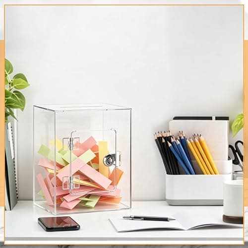 Anvin Acrylic Piggy Bank with Key - Clear Money Saving Bank for Adults & Kids - Secure Lock & Reusable Visual Goal Tracker - Modern Transparent Coin Jar thumbnail 5