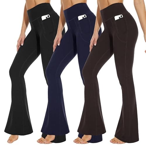 3 Packs Leggings with Pockets for Women, Soft High Waisted Tummy Control Workout Yoga Pants - Image 1