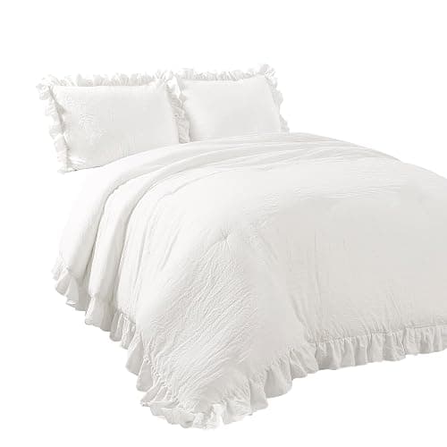 Lush Decor Reyna Ruffle Comforter Set - 3 Piece Full/Queen Size Ruffle Comforter Set - Elegance for Bedroom - Full/Queen, Pure White thumbnail 7