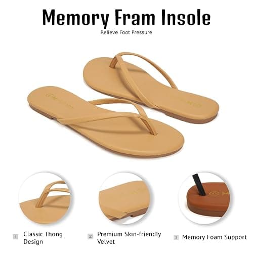 MOAILAOZI Flip Flops for Women With Memory Foam Insole Support,Soft Fabric Fits Comfortably Lightweight Slippers, Non-Slip Durable Beach Sandals Slip On Thong Cushion Flat Dressy thumbnail 4