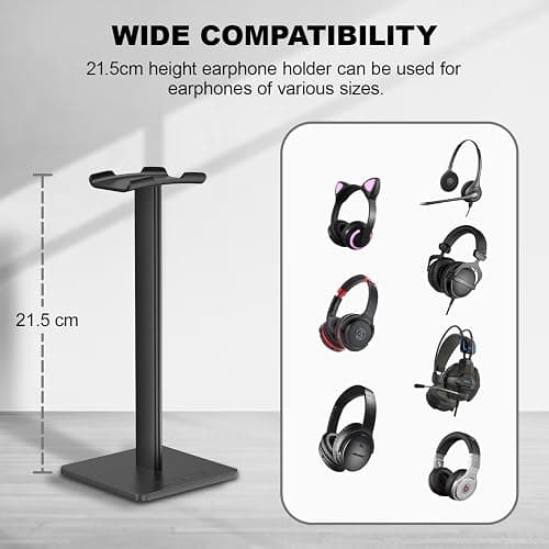 New Bee Headphone Stand Headset Stand Headphone Holder Universal Aluminum Gaming Headset Holder Earphone Display Earbuds Mount For All Headphones (Black) thumbnail 4