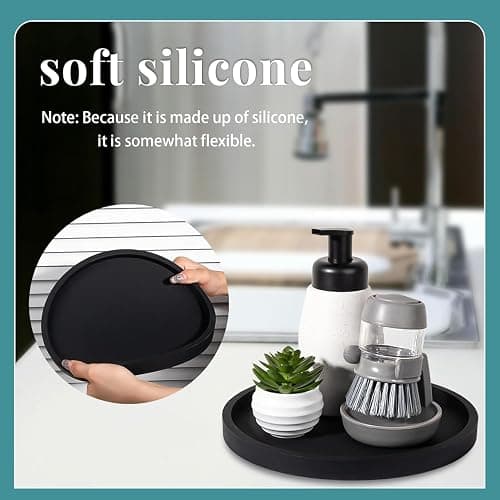 Silicone Bathroom Tray Round Vanity Tray Decorative Soap Holder Kitchen Countertop Organizer Coffee Table Decor for Candle, Perfume, Plant thumbnail 7