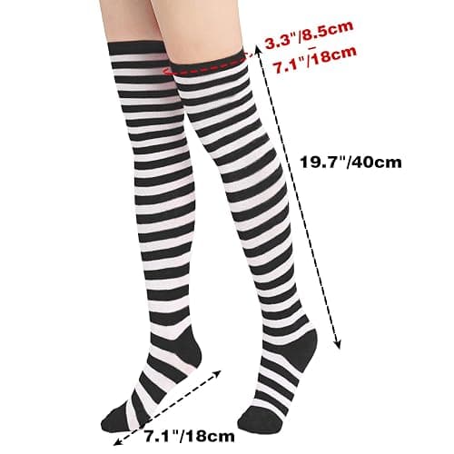 DAZCOS Striped Thigh High Socks Elastic Over The Knee Knit Stockings for Halloween Christmas Daily and Cosplay thumbnail 2