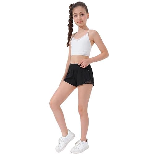 Aurefin Girls Athletic Shorts, Lightweight Running Shorts for Teen Girls Kids Sports Active Short with Zip Pocket and Elastic thumbnail 4