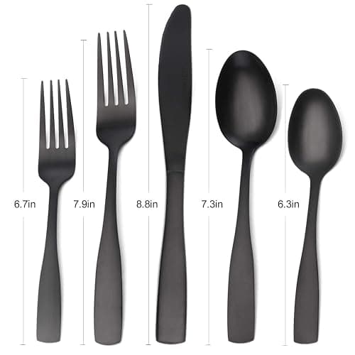 Matte Black Silverware Set, Satin Finish 20-Piece Stainless Steel Flatware set, Tableware Cutlery Set Service for 4, Utensils for Kitchens, Dishwasher Safe thumbnail 3