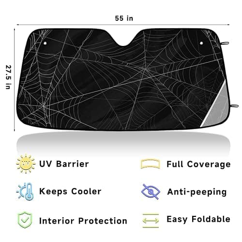 Black Spiders Web Windshield Sun Shade Blocks UV Rays Visor Protector Accordion Folding Sun Reflector Auto Sunshade for Car Truck SUV to Keep Your Vehicle Cool (55" x 27.5") thumbnail 2