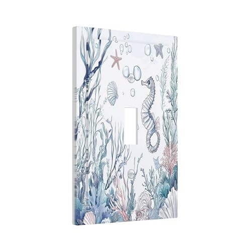Donecmminery Decorative Light Switch Cover Ocean Coral Seahorse Seashell Starfish 1 Gang Single Toggle Device Electrical Faceplate Switchplates Decorator Outlet Wall Plate For Bathroom Home Decor thumbnail 3