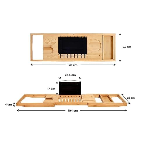 Lux Bath Extendable Bath Caddy | Hands-free Bath Tray to Safely Hold Your Tablet, Phone, Wine Glass and Candles | Fits Any Standard Bath | Non-slip, Water-resistant, and Made from Natural Bamboo thumbnail 4