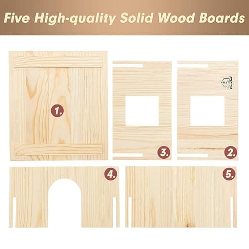PAWCHIE Wooden Hut for Guinea Pig with Windows - Detachable and Large Size Wood House, Suitable for Guinea Gigs, Hamsters, Chinchillas and Other Small Animals Hideout thumbnail 3
