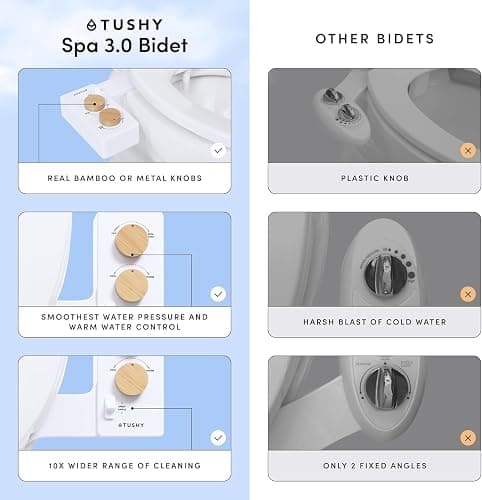 TUSHY Spa Warm Water Bidet Attachment for Toilet. Universal Fit, Easy Install (Requires Sink Access for Optional Temperature Control) Self Cleaning, Adjustable Pressure, Angle Control, Bamboo thumbnail 4