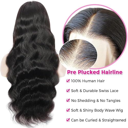 Pizazz Body Wave Lace Front Wigs Human Hair Pre Plucked Pre Bleached 180 Density Glueless Human Hair Wigs for Women 13x4 HD Transparent Lace Front Wigs with Natural Hairline(26 Inch) thumbnail 4