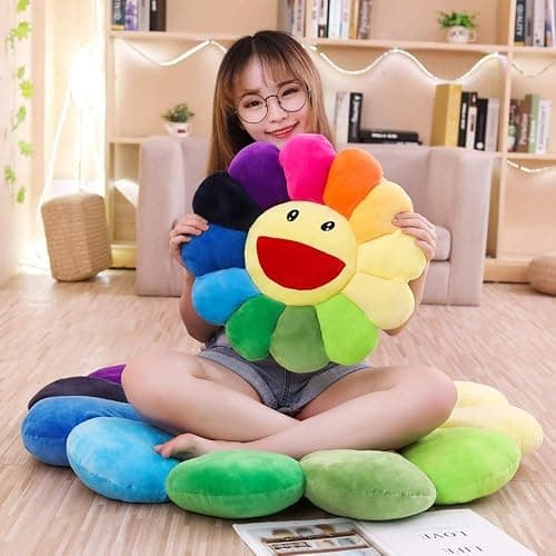 TEFU Flower Plush Pillow, Sunflower Pillow Soft & Comfortable Sunflower Cushion Colorful Sun Flower Plush Toy Home Bedroom Shop Restaurant Decor (Colorful,16.5in/42cm) thumbnail 2
