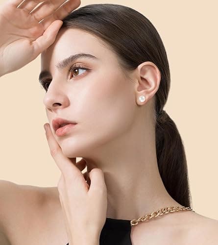 HAINBAG Pearl Stud Earrings for Women, Handpicked Freshwater Pearl Hypoallergenic Silver Post Earring Studs thumbnail 5