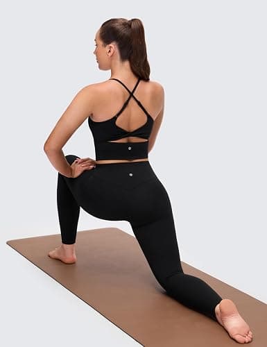 CRZ YOGA Butterluxe Twist Back Crop Tank Tops | Built in Bra, Light Support, Removable Pads, Yoga, Extremely Soft, Cut-Out Crossback, Longline Sports Bras for Women thumbnail 5