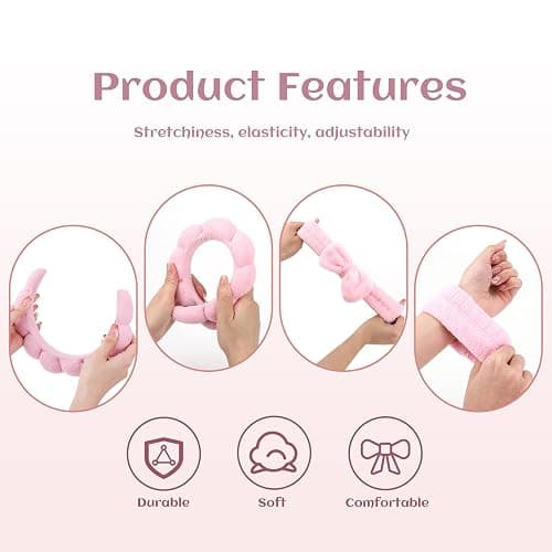 ATROCH Puffy Spa Headband & Skincare Headbands for Women Makeup, Terry Cloth Towel Head Band for Skin Care, Sponge Make Up Hair Band, Gifts for Teenage Girls and Women thumbnail 4