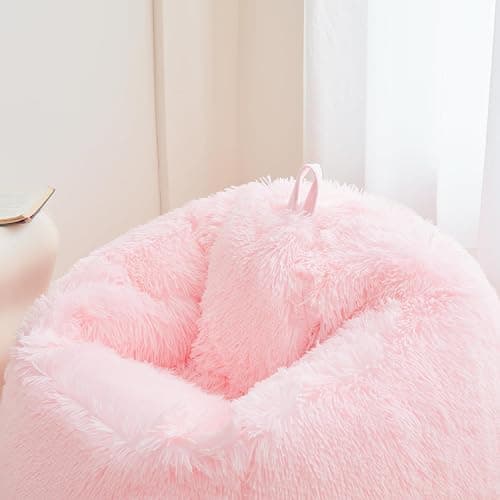 Fluffy soft pink bean bag chair cover, for Living Room (No Filler), plush faux fur Stuffed Animal Storage Big Gaming Bean Bag Chair Cover,Fuzzy Fuzzy Decor Home for girls, kids, teens, and adults thumbnail 3