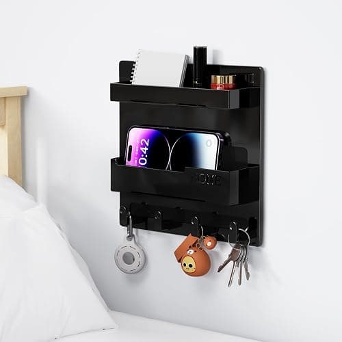 Bedside Wall Organizer, Wall Mount Self Stick On, Cute Room Decor Aesthetic, Girls Room Decor, Cool Stuff for Bedroom Storage and Organization thumbnail 2