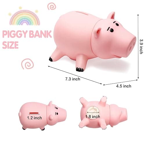 Piggy Bank, Cute Plastic Coin Bank for Boys and Girls, Unbreakable Pig Money Bank for Kids Gift (Pink) thumbnail 3