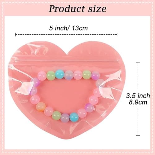 100pcs Small Bags for Small Business, 3.5x5 inch Heart-Shaped Jewelry Bags Clear Mylar Zip Top Lock Baggies Cute Packaging Supplies for Bracelets Sample thumbnail 3