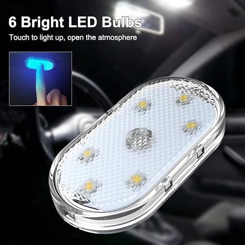 4Pcs Car LED Lights Interior Wireless, 7 Colors Interior Car Lights with 6 Bright LED Lamp Beads, Portable USB Rechargeable Car Interior Led Night Light for Car Decor thumbnail 2