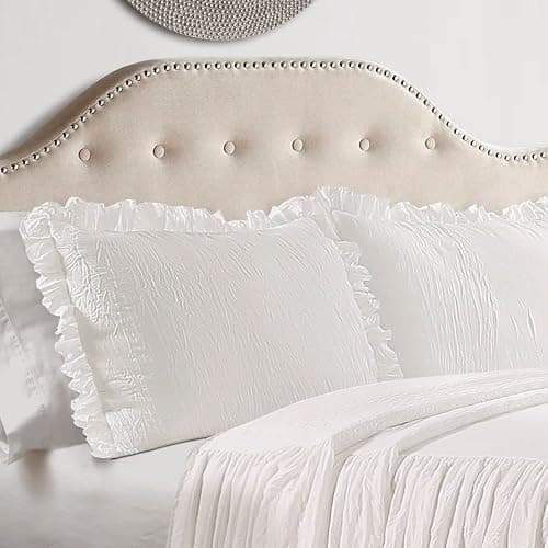 Lush Decor Ruffle Skirt Bedspread Set - 3 Piece Luxurious Farmhouse Bedding Set - Elegant, Charming Ruffle Detail - Timeless Style & Classic Design - Soft and Lightweight - King, White - White - King thumbnail 3