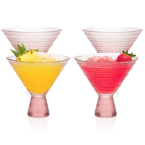 LEMONSODA Hobnail Pink Martini Glasses, Vintage Cocktail Glasses, Set of 4 - Image 1