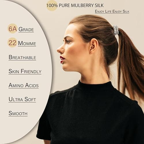 SEMRUE 22 Momme 100% Pure Mulberry Silk Scrunchies (4 PCS) - Small Hair Elastics and Ties for Women, Sleep Hair Care, No Damage, Black thumbnail 2