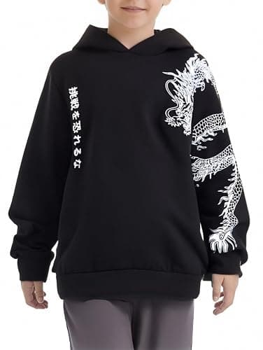 WDIRARA Boy's Dragon Letter Graphic Hoodie Long Sleeve Sweatshirt Hooded Pullovers Top thumbnail 4