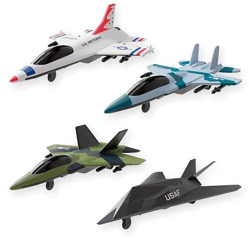 United Sates Air Force 4-Pack Toy Jet Squadron Die Cast Airplanes, Pull Back Military Fighter Jets, Diecast Air Plane Models - Image 1