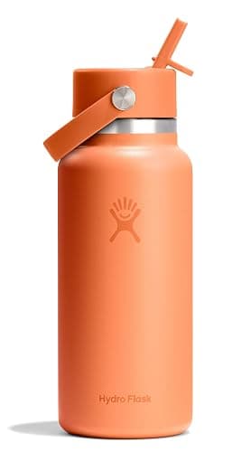 Hydro Flask Water Bottle - Insulated Stainless Steel - Wide Mouth Flex Straw Lid, Non Spill, Leakproof and Refillable in 32 Oz Nectar Orange - Image 1
