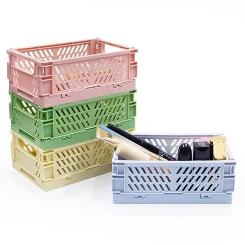 Xhwykzz 4 Pack Mini Foldable Plastic Small Baskets for Organizing and Storage, Collapsible Storage Crate for Home Bedroom Office Classroom Drawer Organizers (5.9x3.9x2.2in) Mini Size - Image 1