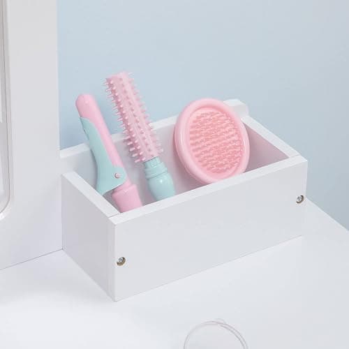 ZONEKIZ Coiffeuse Enfant Table de Maquillage avec Tabouret Miroir et 2 tiroirs 3 à 6 Ans - 60 x 40 x 95 cm - Blanc et Bois thumbnail 7
