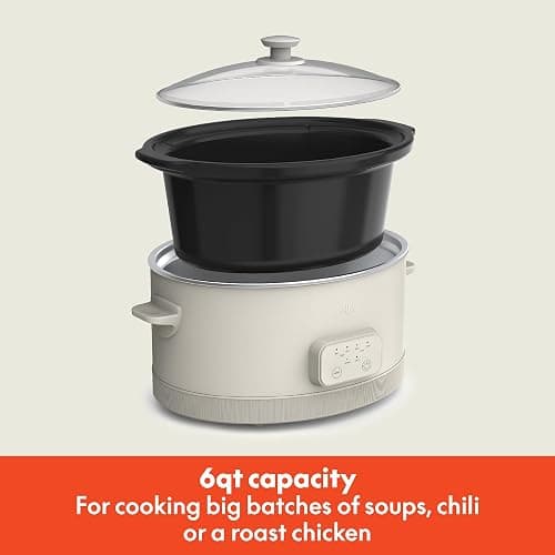 bella 6.0 Qt Programmable Slow Cooker, Ceramic Nonstick Coating, Adjustable Temperature & Cooking Times, Dishwasher Safe Stoneware Pot & Tempered Glass Lid, Tangle Free Cord Wrap, Oatmilk thumbnail 3