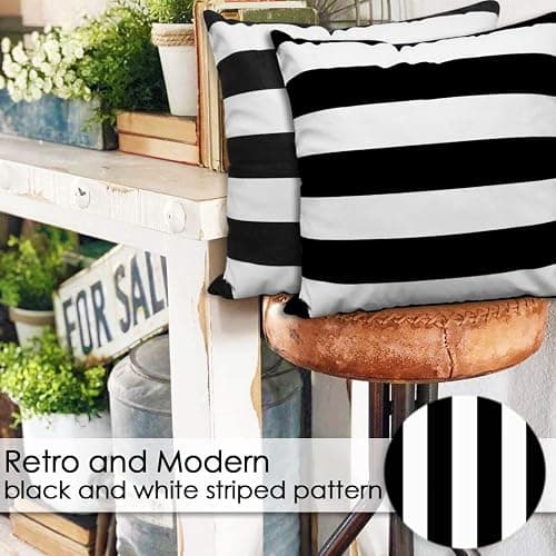 FCOZM Set of 2 Pillow Cases, Soft Velvet Black and White Stripe Pattern Pillowcase Decorative Pillow Covers for Couch, Square Throw Pillow Covers for Home Decor Gift 18 Inch X 18 Inch (Black White) - Black White thumbnail 6