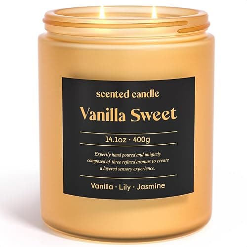 CHILLFLAME Vanilla Candle, 14.1 oz Scented Candles for Home, 2 Wicks Blended Scents Candles for Women and Men, Birthday Gifts for Women (Vanilla+Lily+Jasmine) - Image 1