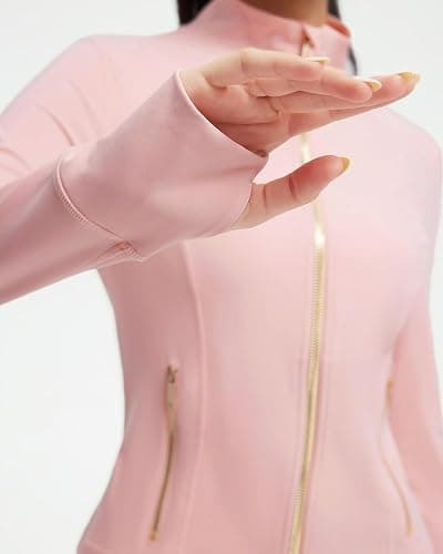 SUUKSESS Women Golden Full Zip Up Workout Cropped Jackets Lightweight Athletic Yoga Tops thumbnail 5