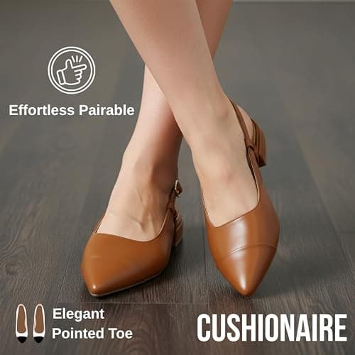 CUSHIONAIRE Women's Forever Pointed Toe Sling Back Dress Shoe +Memory Foam, Wide Widths Available, Cream Smooth thumbnail 5