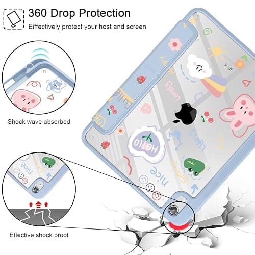 May Chen for iPad (A16) 11th Generation Case 11 Inch 2025, iPad 10th Gen Case 2022 10.9 inch, Built-in Pencil Holder with Shockproof Clear Transparent Back Shell Auto Wake/Sleep, Cartoon Stick Figure thumbnail 6