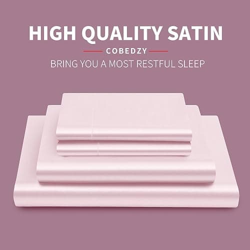 Cobedzy 3 Pcs Blush Pink Satin Sheets Twin XL Size Silky Satin Bedding Sheets Set with 1 Deep Pocket Fitted Sheet, 1 Flat Sheet, 1 Pillowcase thumbnail 2